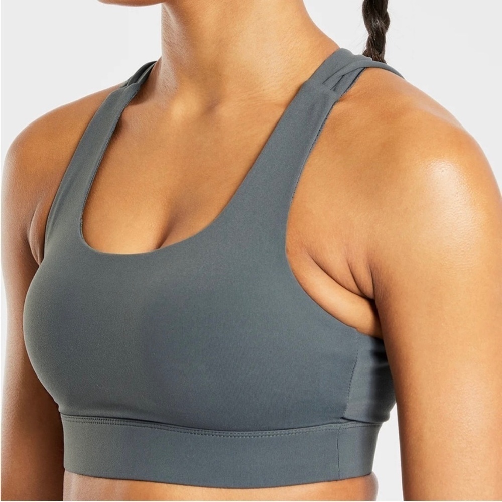 AYBL Core Sports Bra Green Gray Pullover Medium Support Strappy Racerback Small